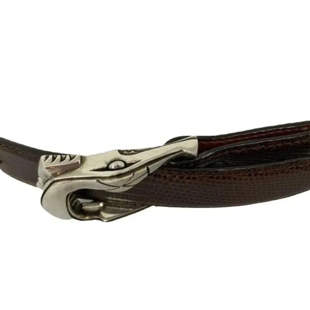 Barry Kieselstein Cord Stylized Silver Alligator Buckle Lizard Skin Belt